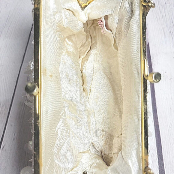 Mr Ernest Evening Hand Bag White Vintage Beaded & Sequins Purse Madein Hong Kong - Picture 6 of 11